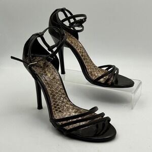 Pleaser Delicious Sandals Women 7.5 Brown Patent Snakeskin Strappy Stiletto Glam
